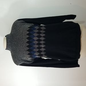 Alfred Dunner Argyle Pattern Shimmer Black Silver Sweater Large